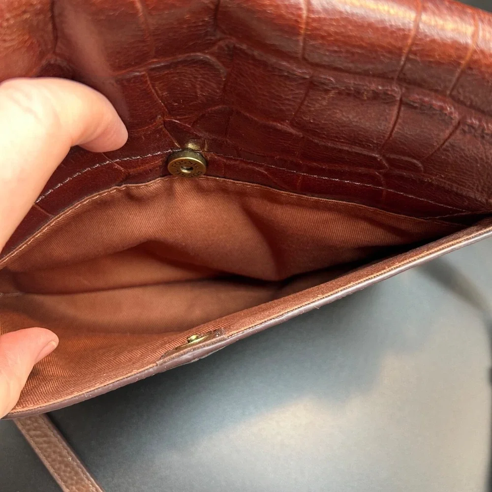 Fossil‎ Leather Brown Reptile Flap Small Crossbody Purse Handbag